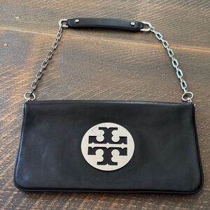 Tory Burch Black Leather Bag with Silver Logo